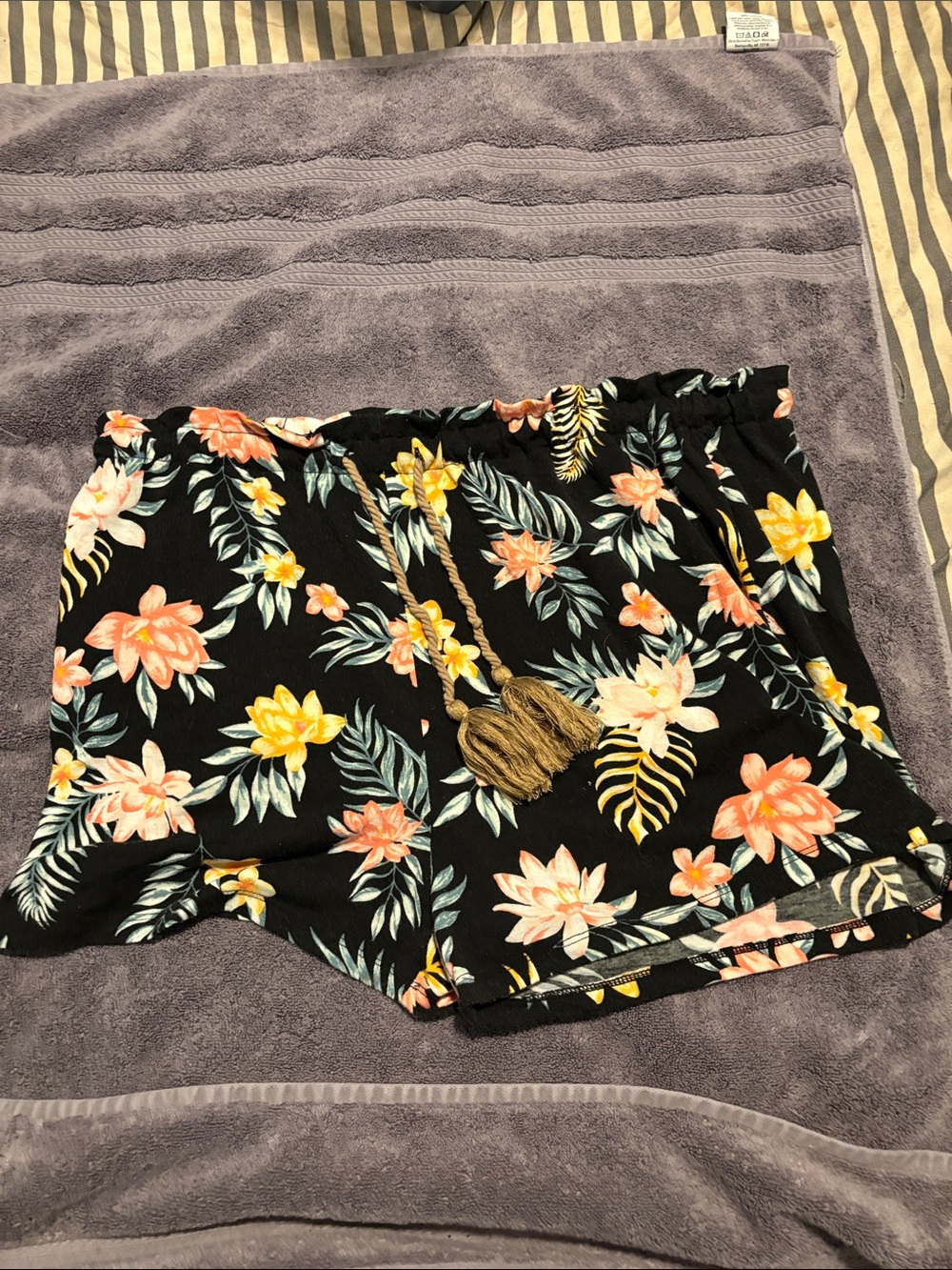 BDG Black High-Waist Floral Drawstring Shorts
